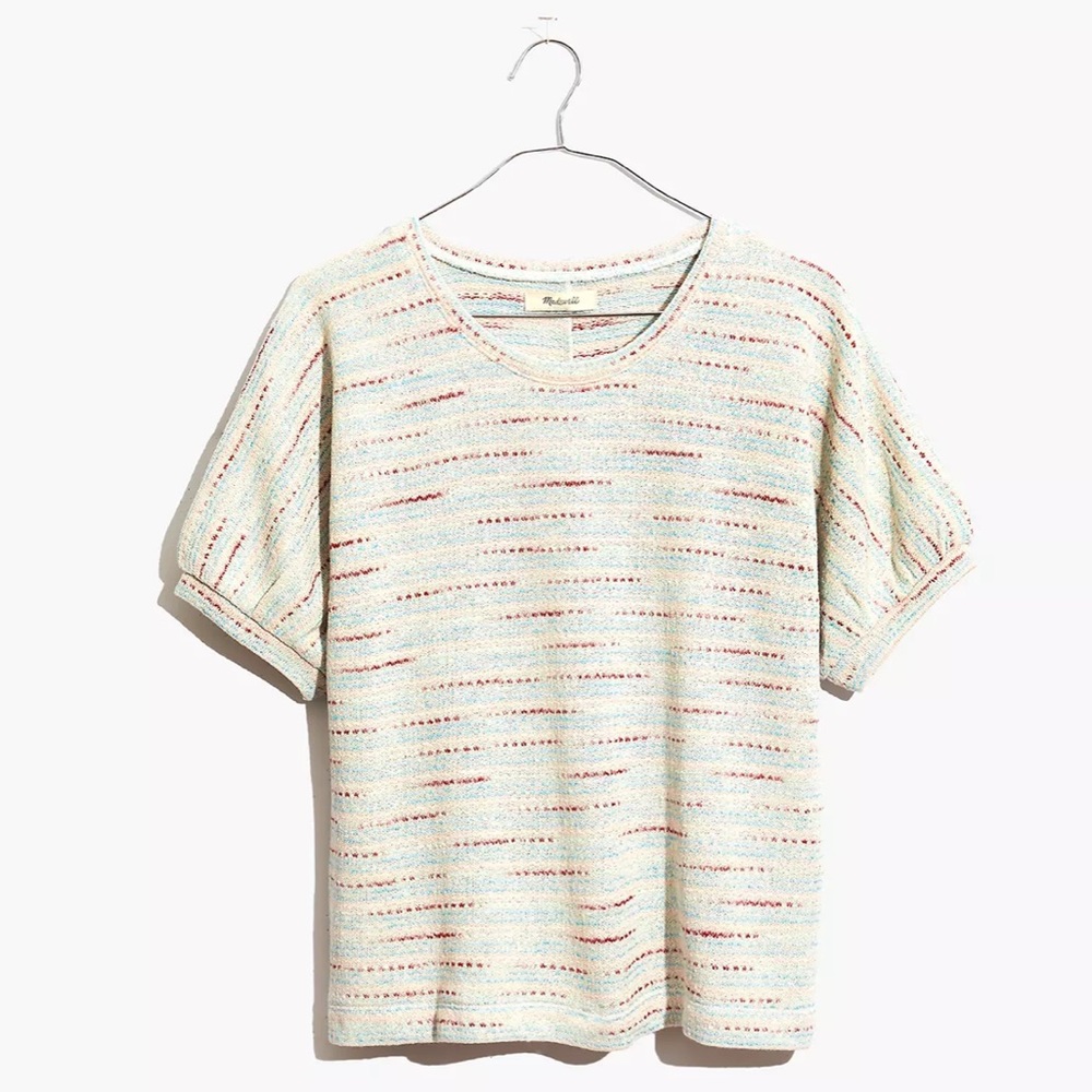 Madewell Textured Puff Sleeve Top, Multicolor Woven, Cotton Blend